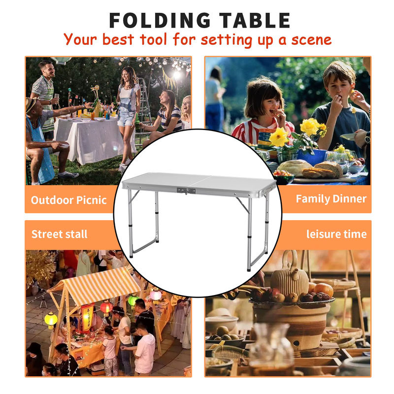 EFAN Aluminium-Campingtisch in Weiß, tragbarer Klapptisch für Picknick, Laptop oder Heimbüro, B/T/H: 120 x 60 x 70 cm - Bild 3