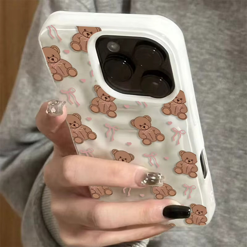 Herzförmige Handyhülle mit Fliege-Bär-Design und Falten-Textur für Apple iPhone, Farbe: Pink - Bild 2