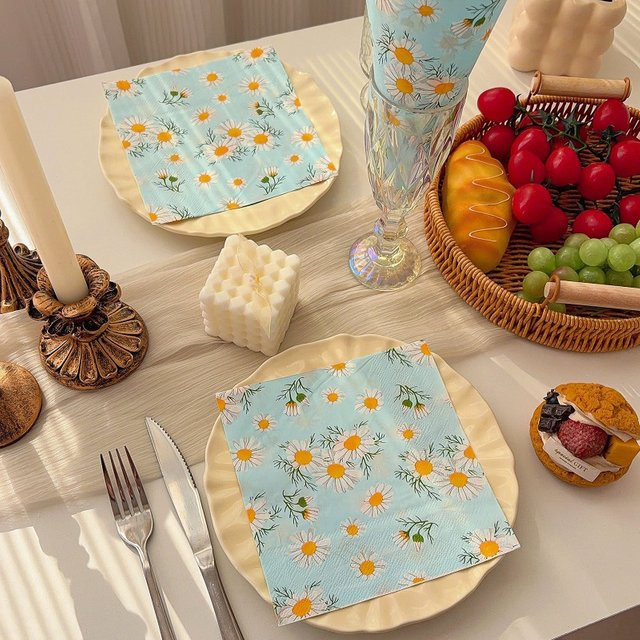 GUANYAO 20 Stück 2-lagige Servietten mit Gänseblümchen-Motiv für Party und DIY-Decoupage, B/B: 33 x 33 cm - Bild 1