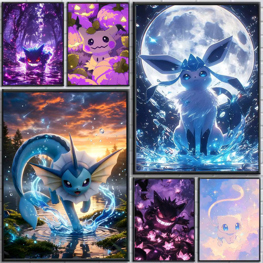 Pokemon Anime Totodile Wandkunst HD-Leinwand von Bandai, mehrfarbige Illustration als wasserfester Druck für deine Heimdekoration - Bild 2