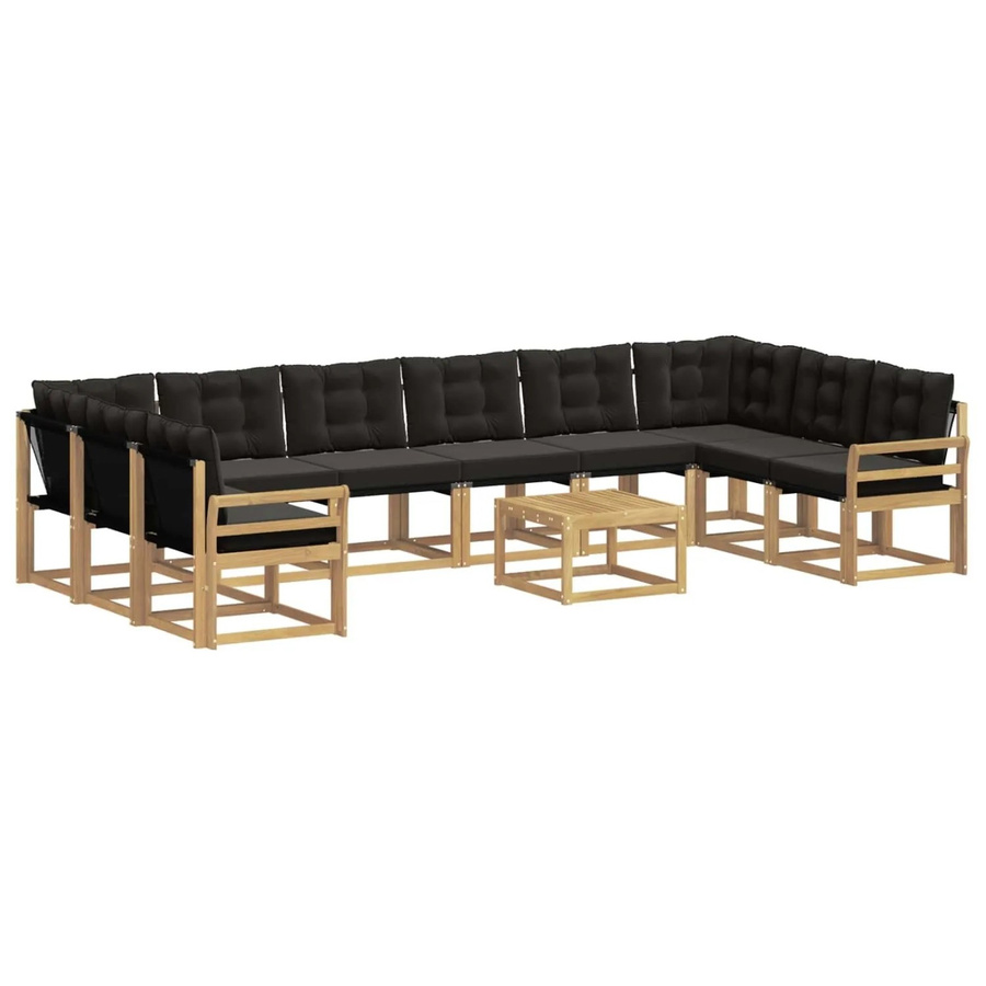 vidaXL Outdoor-Sofagarnitur aus Akazienholz mit 11-teiligem Set, Weiß-Schwarz, Textilene-Stoff und wetterfesten Kissen - Bild 2