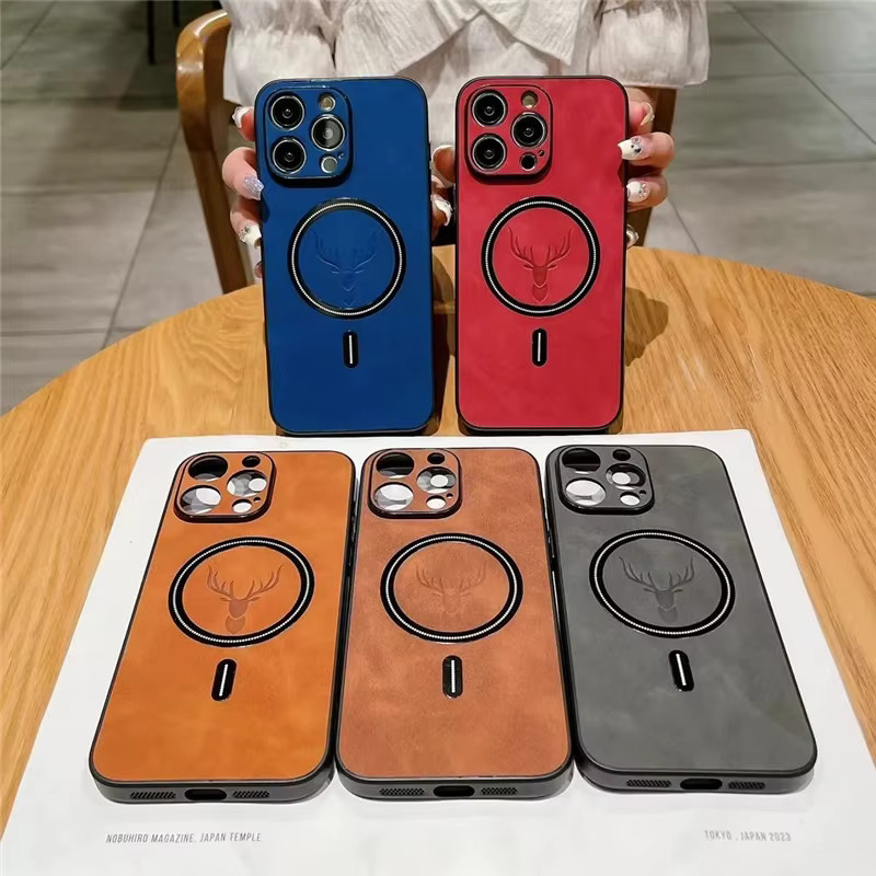 Magnetische Leder-Handyhülle mit Hirschkopf-Design für iPhone 11 bis iPhone 16 Pro Max, Farbe: Blau, stoßfest und kompatibel mit kabellosem Laden, Marke: Gusakov - Bild 4