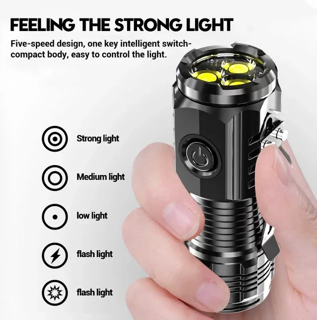 ESMARTER Mini LED-Taschenlampe in Schwarz, wiederaufladbarer Notfall-Scheinwerfer mit Stiftclip aus Metall - Bild 1