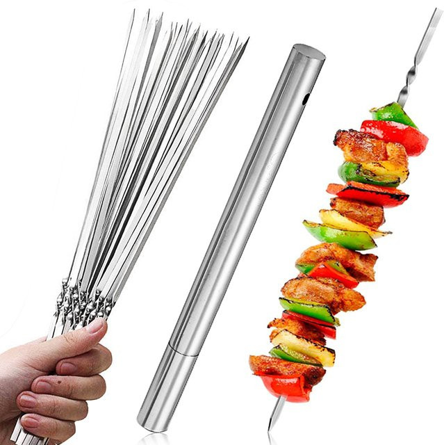 Halojaju Edelstahl-Grillspieß Set mit Aufbewahrungsrohr in Silber für Outdoor und Camping - Bild 1