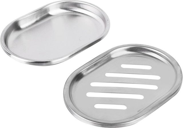 Doppellagige Seifenschale aus Edelstahl mit Abfluss von CosyHome in Weiß und Silber - Bild 1