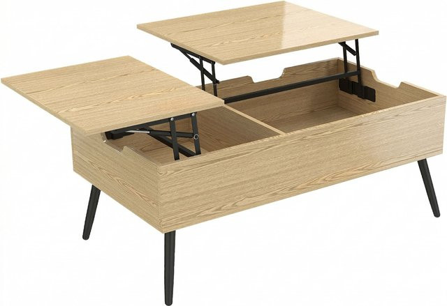 HOMCOM Hochklappbarer Couchtisch mit zwei Platten und verstecktem Fach in Naturholz, moderner Wohnzimmertisch mit Metallbeinen, B/T/H: 100 x 50 x 58 cm - Bild 1