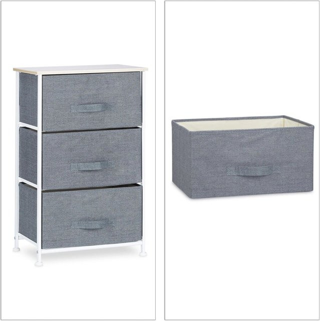Relaxdays Regalsystem in Grau mit 3 Schubfächern aus Stahl, Stoff und MDF, B/T/H: 73 x 45 x 30 cm - Bild 1