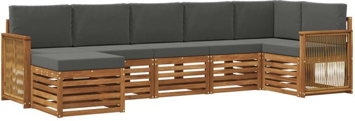 vidaXL Ecksofa Set mit 6 Kissen in Natur und Anthrazit aus Akazie und Polyester, modern und minimalistisch, wendbar - Bild 1