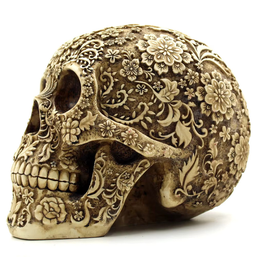 MINIDEAL Schädel-Skulptur mit Pflaumenblüten aus Kunstharz als dekorative Gartenstatue und Kunsthandwerk - Bild 2