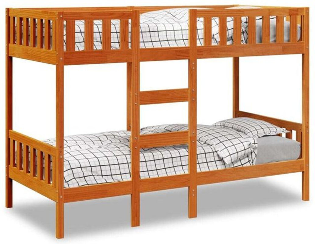 Etagenbett aus Massivholz Kiefer von Vidaxl in Braun im Landhausstil, B/T/H: 90 x 190 cm - Bild 1