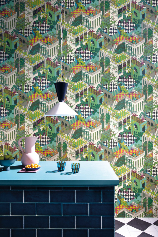 Cole & Son Tapete Miami in Green/Coral mit floralem Botanical Design aus Vlies - Bild 1
