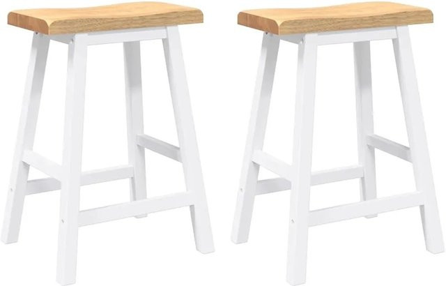 vidaXL Barhocker 2er Set aus weißem Massivholz Gummibaum B/T/H: 35,0 x 44,5 x 110,0 cm - Bild 1