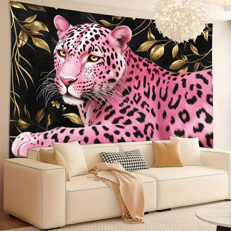 VIKAMA Wandteppich mit rosa Panther-Motiv im Retro-Stil, Textiler Wandbehang mit Animal-Print für dein Schlafzimmer oder Wohnheim, B: 60 cm, H: 40 cm - Bild 3