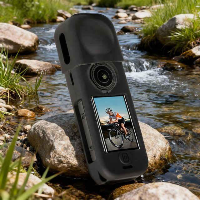 Stoßfeste Silikon Schutzhülle für Insta360 X4 Air Action Camera in Schwarz und Blau - Bild 1
