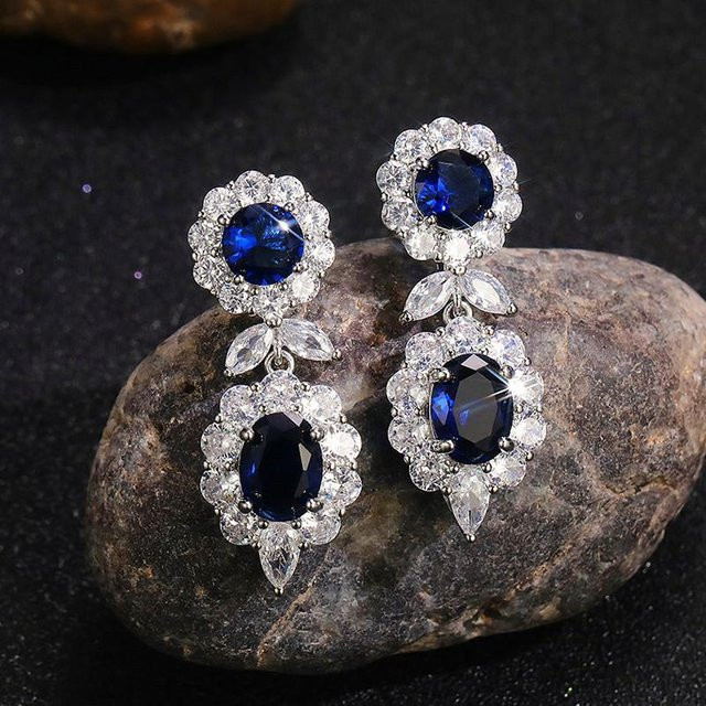 YIRAN Jewelry Hängeohrringe, Zirkonia, Blau, Damen - Bild 1