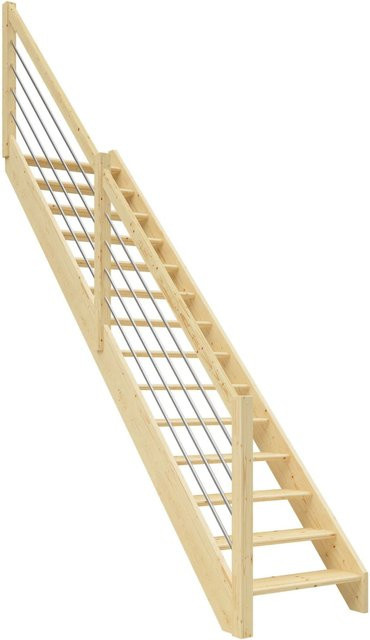 Dolle Raumspartreppe Paris gerade aus Fichte in Braun mit Edelstahlgeländer für eine Raumhöhe bis 280,5 cm - Bild 1