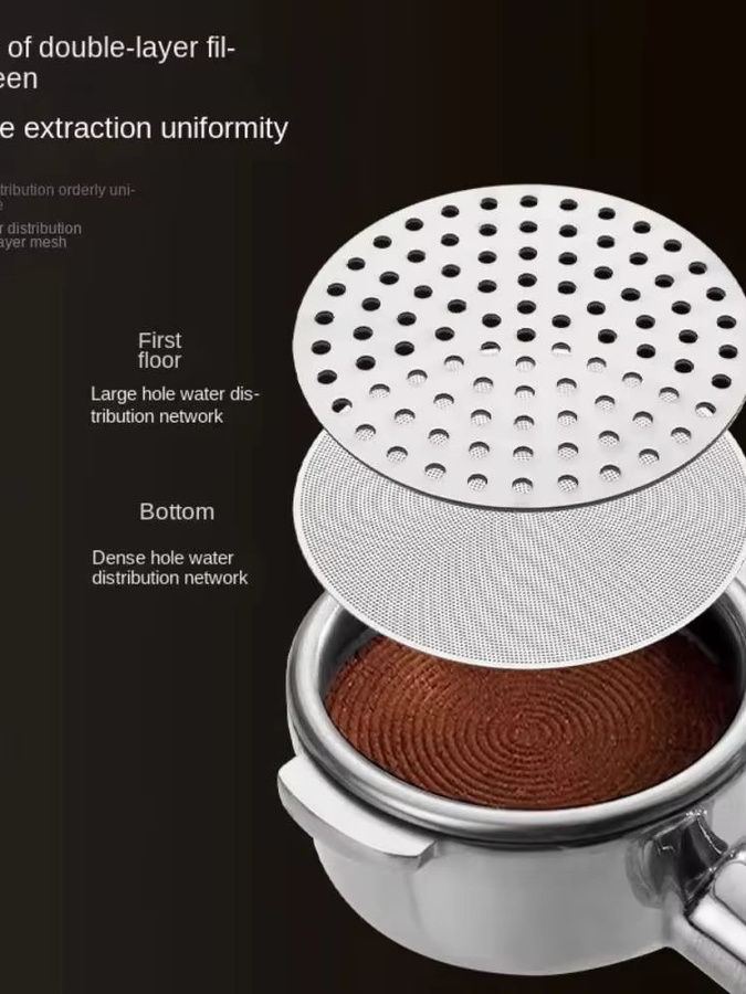 Wiederverwendbarer Espresso Kaffee Filter aus Edelstahl mit Doppelschicht, Silber, Durchmesser: 51 mm / 53 mm / 58,5 mm - Bild 6