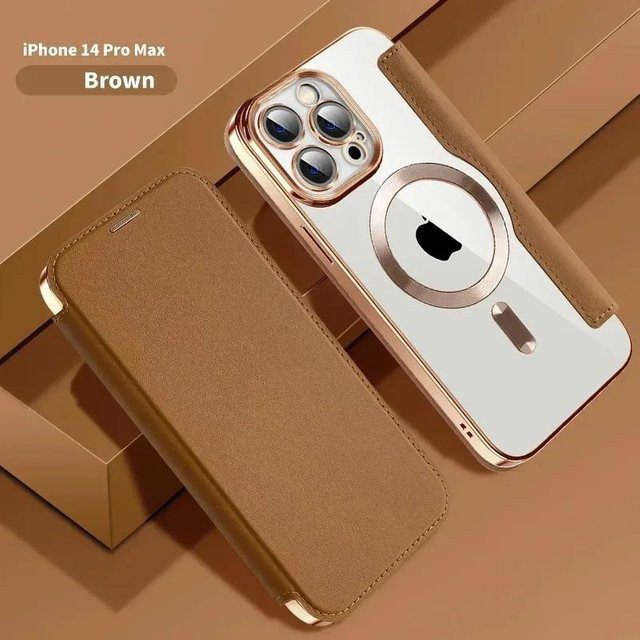 Luxus Flip-Lederetui für Apple iPhone 15 Pro mit MagSafe Unterstützung in Braun - Bild 1
