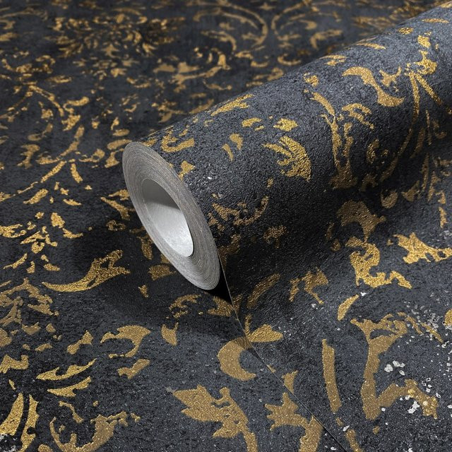 Marburg Vliestapete Betonoptik in Schwarz-Gold mit abstraktem Glamour-Design, FSC-zertifiziert - Bild 1
