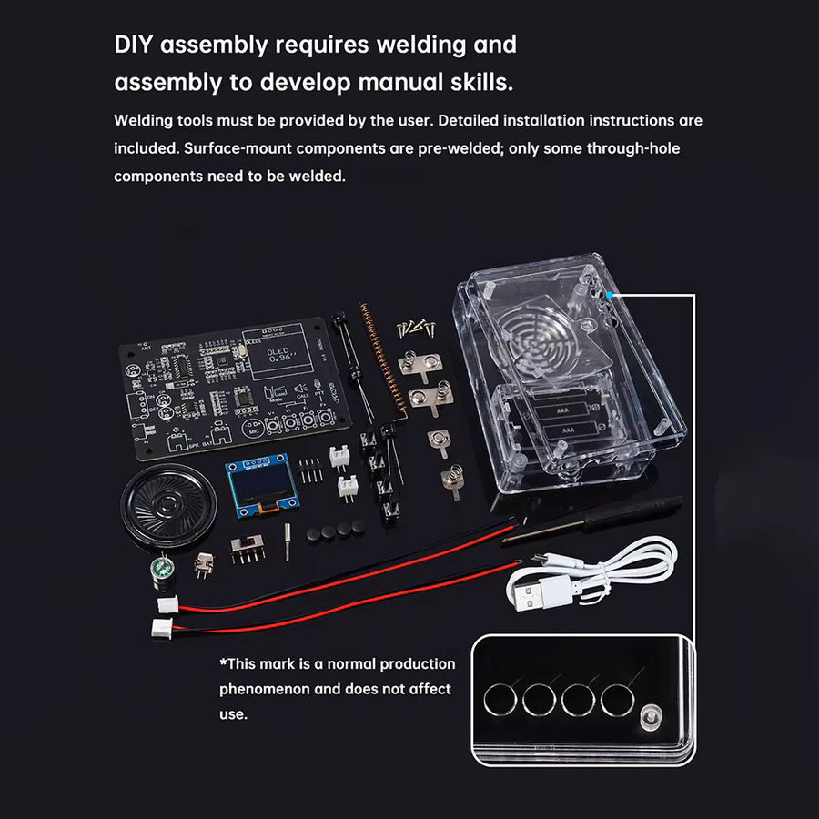 diymore FM-Radio Walkie-Talkie DIY-Bausatz mit Micro-USB-Schnittstelle für Elektronikmontage und Lötpraxis in Transparent - Bild 3