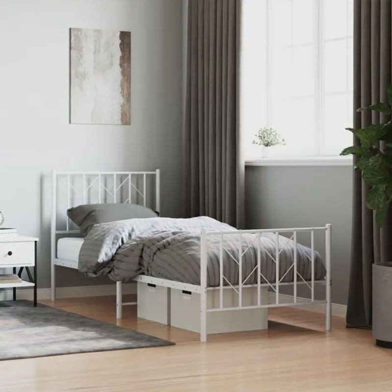 Vidaxl Metall-Bettgestell mit Kopfteil und Fußteil in Weiß, B/L: 80 x 200 cm - Bild 1