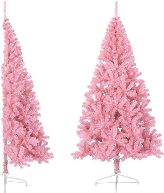 Künstlicher Halb-Weihnachtsbaum in Rosa von vidaxl mit Metallständer, Höhe: 210 cm, Breite: 120 cm - Bild 1