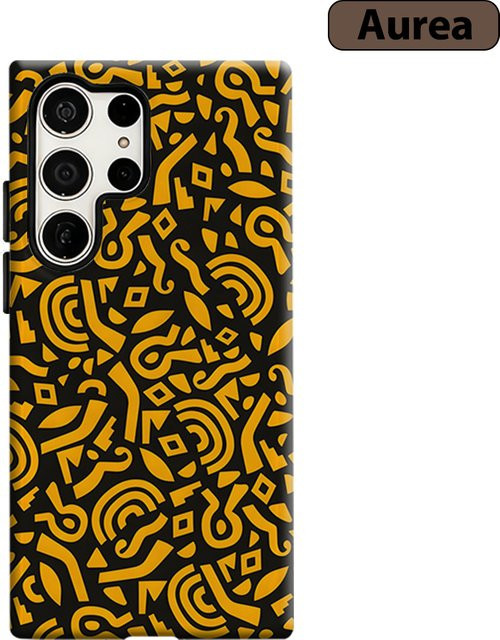 Stoßfeste Doppelschicht Handyhülle mit Schwarz-Gelbem Tribal-Design für Samsung Galaxy S26 S25 Ultra S24 S23 Ultra Plus - Bild 1