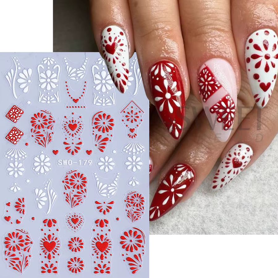 SWEET TREND Nagelaufkleber Rot-Weiße Blütenblätter, 2 Stück - Bild 2