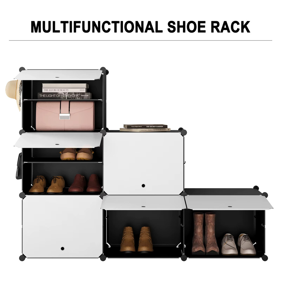WOLTU Schuhaufbewahrungsbox aus Kunststoff mit 6 Fächern und Türen, modulares Schuhregal für Flur, Wohnzimmer oder Schlafzimmer, Schwarz oder Weiß - Bild 3