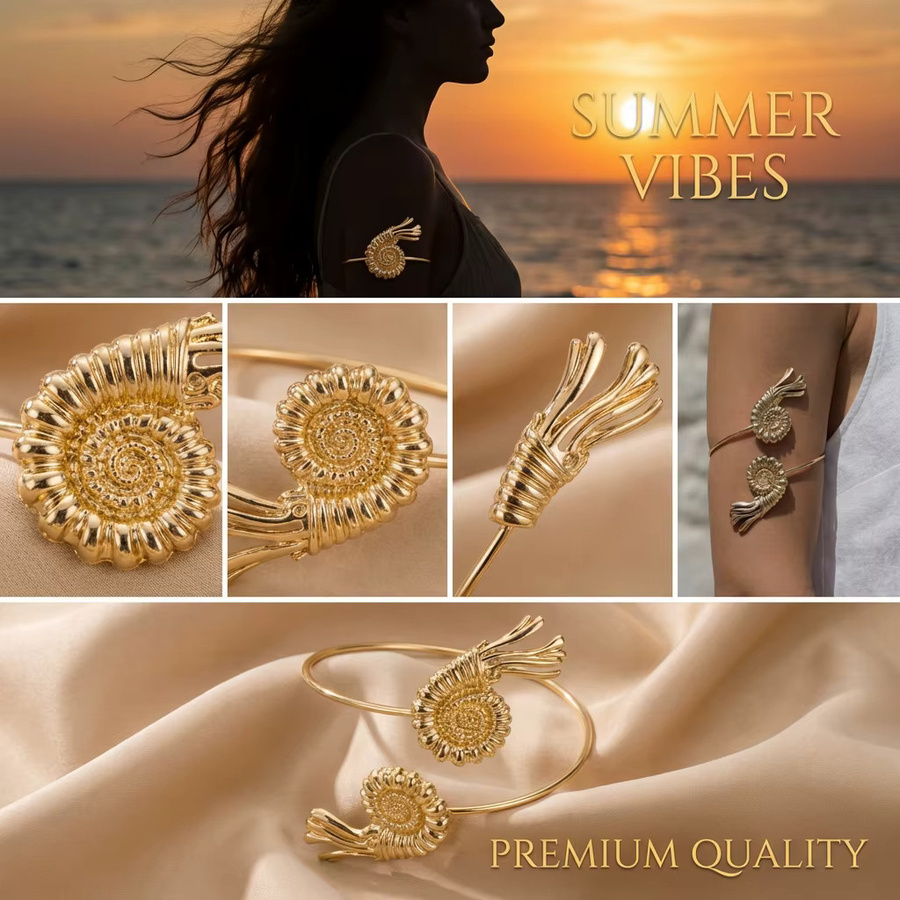 RINHOO FRIENDSHIP Armreif, Gold, Damen, Muschel-Seestern-Design - Bild 5