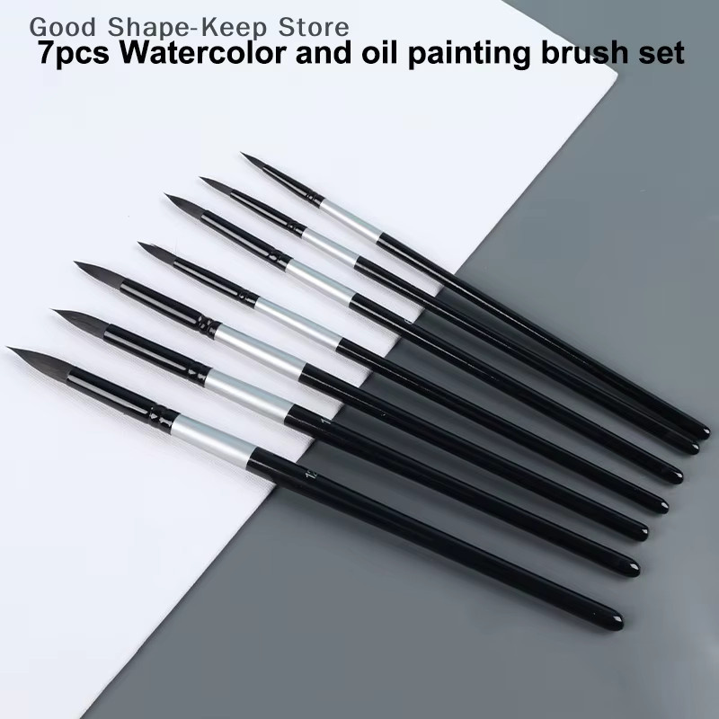 7-teiliges Kunstpinsel-Set für Anfänger mit Holzgriff in Schwarz, runde Pinsel mit spitzen Spitzen für Gouache und Wasserfarben - Bild 2