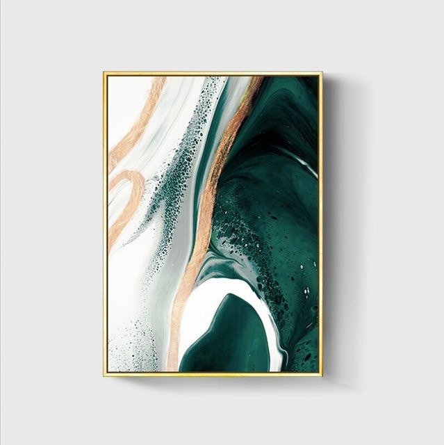 TPFLiving Leinwandbild Nordic Art Abstrakte Linien und Formen in Grün, Gold, Weiß und Schwarz, B/H: 60 x 80 cm - Bild 1