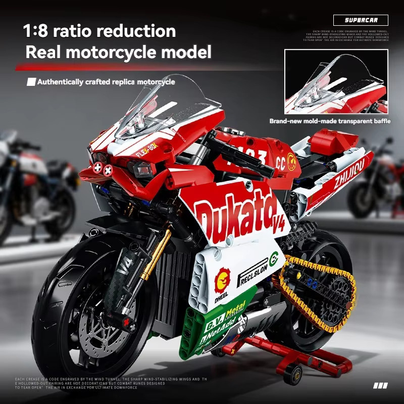 HUATEC Rotes Motorrad, Modellbausatz, 1:8, 723 Teile - Bild 2