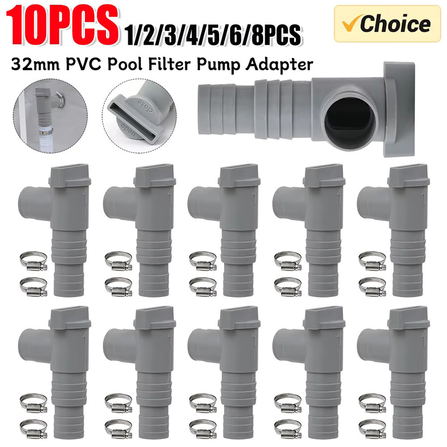 Intex Pool Filter Pumpe Adapter Set aus PVC mit Kugelventil und Ablassventil in Grau für 32mm Schlaucharmaturen - Bild 2