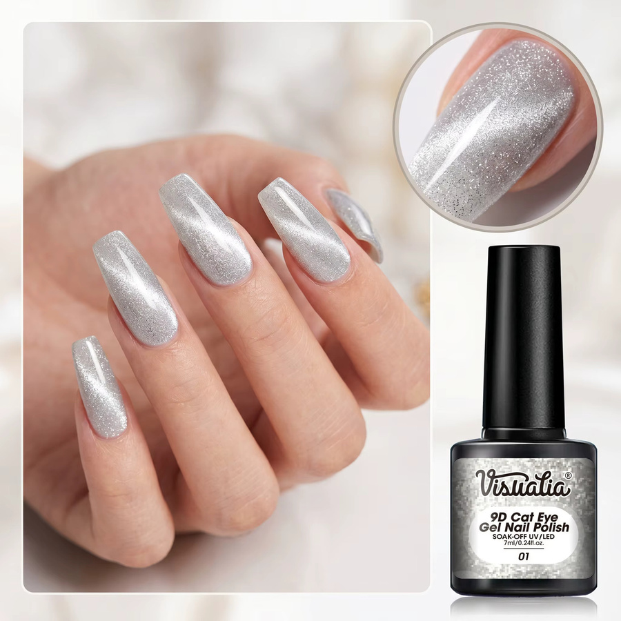 Visuatia Crystal Moonlight Cat Eye Nagellack, silberweiß, schimmernd - Bild 2