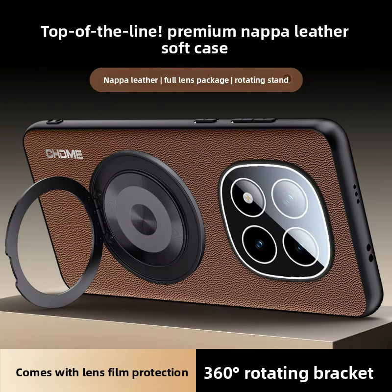 Leder-Silikon Handyhülle mit magnetischer Rotationshalterung und Kameraschutz für Xiaomi Redmi Note 15 14 13 Pro Plus in Orange oder Braun - Bild 2