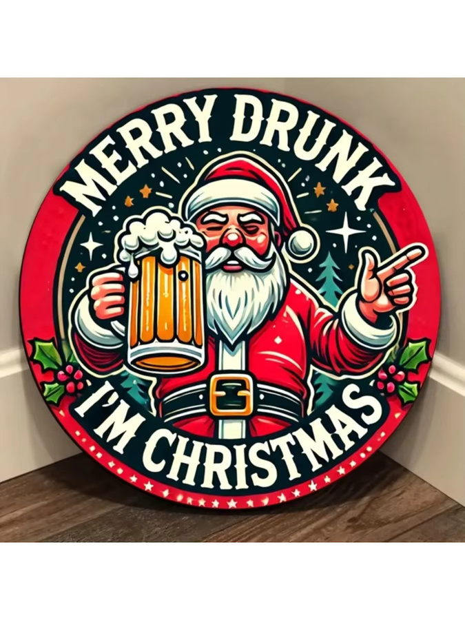 CIFBUY Wandkunst aus Eisen mit Weihnachtsmann Motiv in Mehrfarbig, runde Wanddekoration für Schlafzimmer, Küche oder Bar - Bild 6