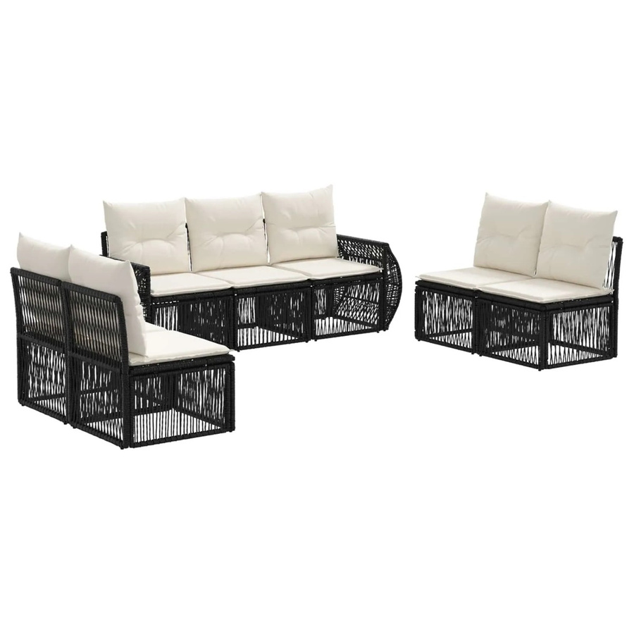 vidaXL Gartensofa-Set 7-teilig aus Poly-Rattan in Schwarz und Cremeweiß mit L-Form und Polsterauflagen - Bild 2