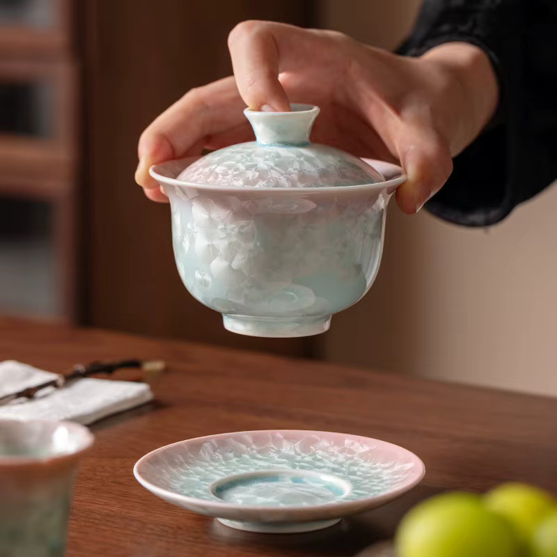 Handgefertigte Keramik-Teeschüssel mit Sancai-Glasur in Mehrfarbig für Kung-Fu-Teesets - Bild 3