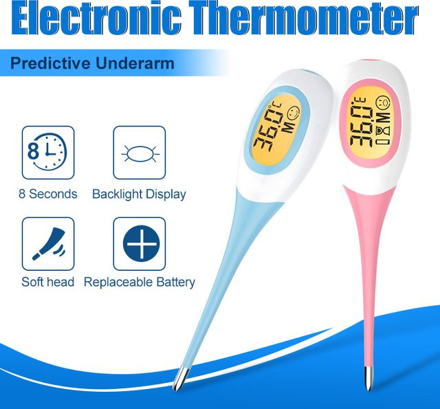 AiQUE Digitales Fieberthermometer mit Hintergrundbeleuchtung und weicher Sonde, wasserdichtes klinisches Temperaturmessgerät für Erwachsene und Babys, Blau - Bild 1