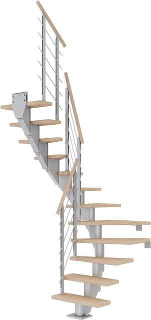 Dolle Mittelholmtreppe Frankfurt Winder in Eiche Weiß und Perlgrau - Bild 1