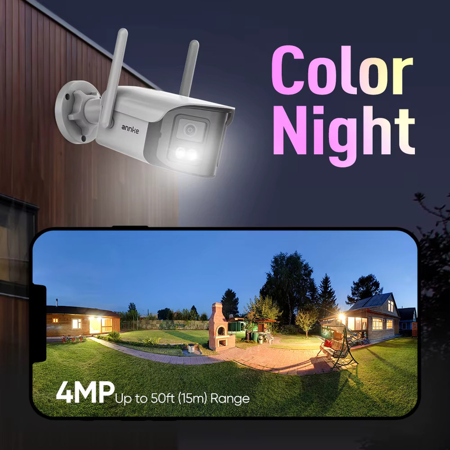 ANNKE 4MP Dual-Objektiv WLAN Sicherheitskamera mit 170° Ultra-Weitwinkel, IP66 Outdoor Heimüberwachung, vollfarbige Nachtsicht und 2-Wege-Audio in Weiß - Bild 2