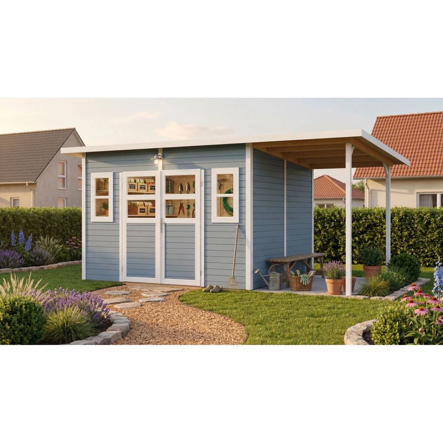 Bertilo Holz-Gartenhaus Felix 4 PLUS XL Grey Flachdach Lasiert B/T/H: 176 x 116 x 211 cm - Bild 2