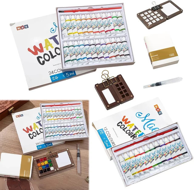 Tragbares Mini-Aquarellpaletten-Set mit Skizzenbuch und Binder-Clips in Multicolour für Künstler und Studenten - Bild 1
