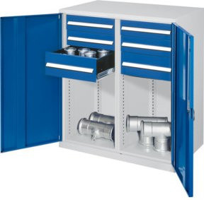 Kappes Schwerlastbeistellschrank Mod. 74 in Grau mit Vollblechtüren, internen Schubladen, Regalböden und Schloss, B/T/H: 60 x 60 x 111 cm - Bild 1