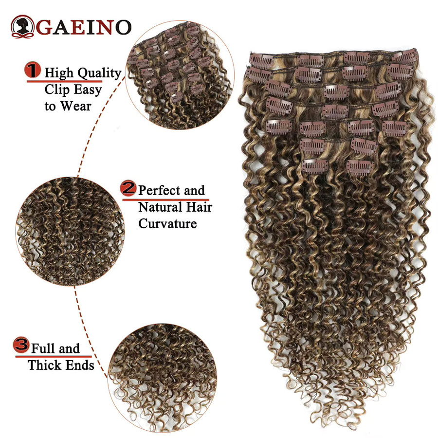 GAEINO Kinky Curly Clip-In Haarverlängerungen Echthaar, 140-160 g, Kastanienbraun & Bronzblond Mix - Bild 3
