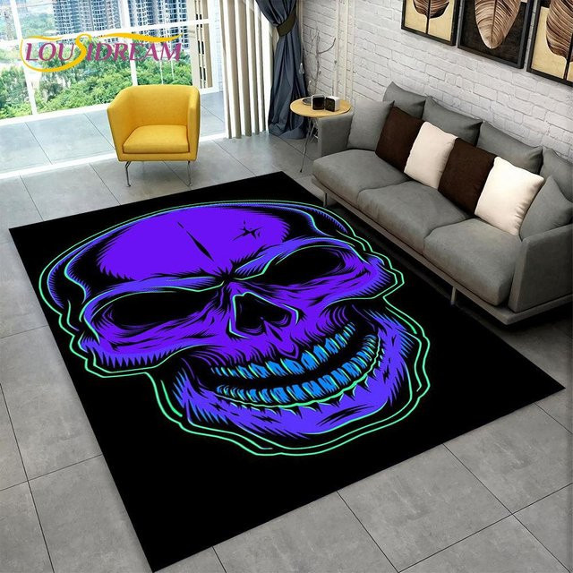 Karpetti Gothic-Teppich mit Totenkopf-Design, schwarz, rutschfest und waschbar, B/T: 60 x 40 cm - Bild 1