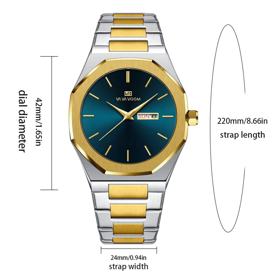 VA VA VOOM Armbanduhr, Quarz, Edelstahl, Schwarz, Bicolor, Herren - Bild 1
