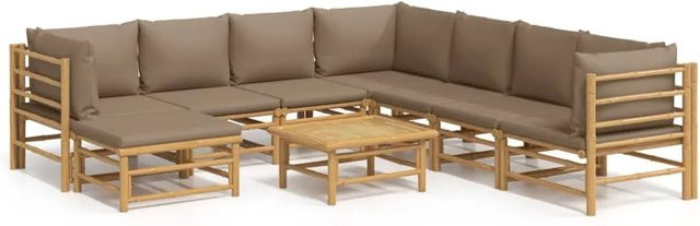 vidaXL 9-tlg Garten-Lounge-Set aus Bambus mit Kissen in Taupe und Braun - Bild 1