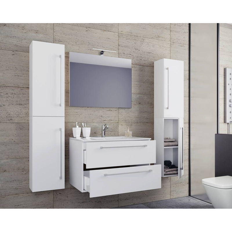 VCM Badmöbel-Set Badinos 5-tlg. in Weiss mit Keramik-Waschbecken, Unterschrank und Spiegel, B/H/T: 80 x 150 x 46 cm - Bild 4